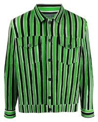 grünes vertikal gestreiftes Langarmhemd von Issey Miyake