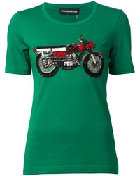 grünes verziertes T-Shirt mit einem Rundhalsausschnitt