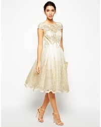 hellbeige ausgestelltes Kleid aus Spitze von Bardot