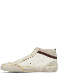 hellbeige bedruckte hohe Sneakers aus Leder von Golden Goose