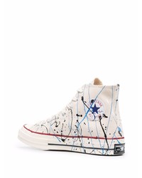 hellbeige bedruckte hohe Sneakers aus Segeltuch von Converse