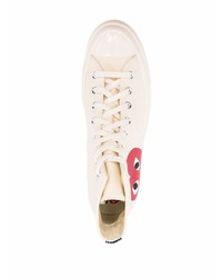 hellbeige bedruckte hohe Sneakers aus Segeltuch von Comme Des Garcons Play