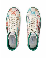 hellbeige bedruckte hohe Sneakers aus Segeltuch von Gucci