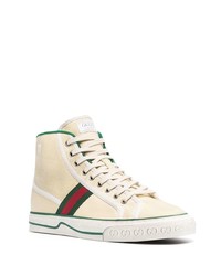 hellbeige bedruckte hohe Sneakers aus Segeltuch von Gucci