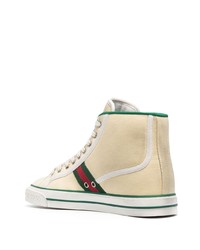 hellbeige bedruckte hohe Sneakers aus Segeltuch von Gucci