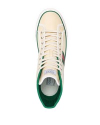 hellbeige bedruckte hohe Sneakers aus Segeltuch von Gucci