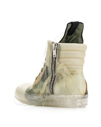 hellbeige bedruckte hohe Sneakers von Rick Owens