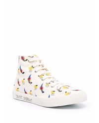 hellbeige bedruckte hohe Sneakers von Saint Laurent