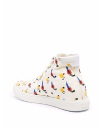 hellbeige bedruckte hohe Sneakers von Saint Laurent