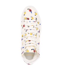 hellbeige bedruckte hohe Sneakers von Saint Laurent