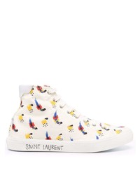 hellbeige bedruckte hohe Sneakers von Saint Laurent