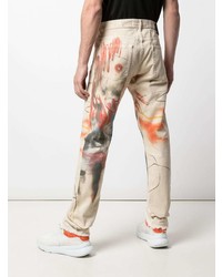 hellbeige bedruckte Jeans von Heron Preston