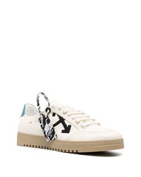 hellbeige bedruckte Leder niedrige Sneakers von Off-White