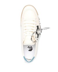 hellbeige bedruckte Leder niedrige Sneakers von Off-White