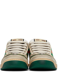 hellbeige bedruckte Leder niedrige Sneakers von Gucci