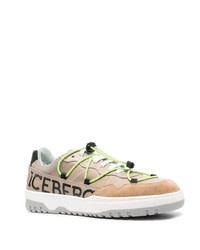 hellbeige bedruckte Leder niedrige Sneakers von Iceberg