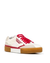 hellbeige bedruckte Leder niedrige Sneakers von Dolce & Gabbana