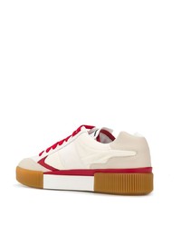 hellbeige bedruckte Leder niedrige Sneakers von Dolce & Gabbana