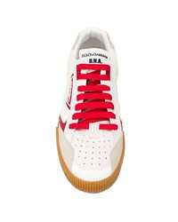 hellbeige bedruckte Leder niedrige Sneakers von Dolce & Gabbana