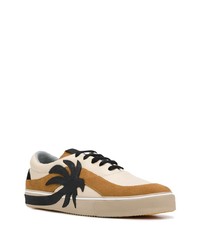 hellbeige bedruckte Leder niedrige Sneakers von Palm Angels