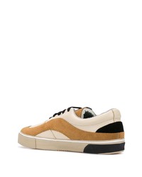 hellbeige bedruckte Leder niedrige Sneakers von Palm Angels