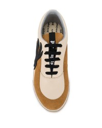 hellbeige bedruckte Leder niedrige Sneakers von Palm Angels