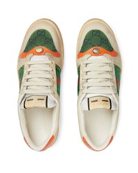 hellbeige bedruckte Leder niedrige Sneakers von Gucci