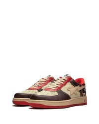 hellbeige bedruckte Leder niedrige Sneakers von A Bathing Ape