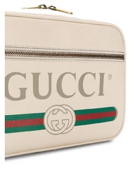 hellbeige bedruckte Leder Umhängetasche von Gucci