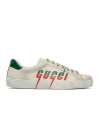 hellbeige bedruckte niedrige Sneakers von Gucci