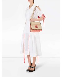 hellbeige bedruckte Satchel-Tasche aus Leder von Fendi