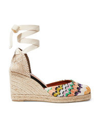 hellbeige bedruckte Segeltuch Espadrilles