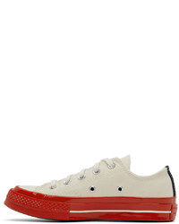 hellbeige bedruckte Segeltuch niedrige Sneakers von Comme Des Garcons Play