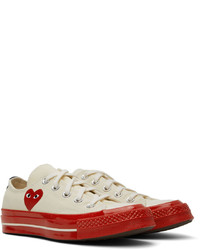 hellbeige bedruckte Segeltuch niedrige Sneakers von Comme Des Garcons Play