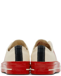 hellbeige bedruckte Segeltuch niedrige Sneakers von Comme Des Garcons Play