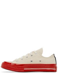 hellbeige bedruckte Segeltuch niedrige Sneakers von Comme Des Garcons Play