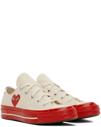 hellbeige bedruckte Segeltuch niedrige Sneakers von Comme Des Garcons Play