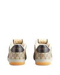 hellbeige bedruckte Segeltuch niedrige Sneakers von Gucci