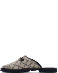 hellbeige bedruckte Segeltuch Slipper von Gucci