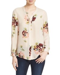 hellbeige bedruckte Seide Bluse