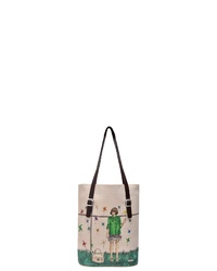 hellbeige bedruckte Shopper Tasche aus Leder von DOGO