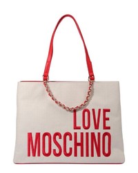 hellbeige bedruckte Shopper Tasche aus Leder von Love Moschino