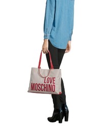 hellbeige bedruckte Shopper Tasche aus Leder von Love Moschino