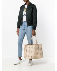 hellbeige bedruckte Shopper Tasche aus Leder von MCM