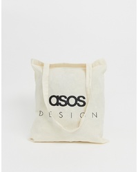 hellbeige bedruckte Shopper Tasche aus Segeltuch von ASOS DESIGN