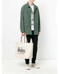 hellbeige bedruckte Shopper Tasche aus Segeltuch von The Beatles X Comme Des Garçons