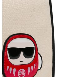hellbeige bedruckte Shopper Tasche aus Segeltuch von Karl Lagerfeld
