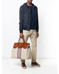 hellbeige bedruckte Shopper Tasche aus Segeltuch von Eleventy