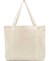 hellbeige bedruckte Shopper Tasche aus Segeltuch von Kitsune