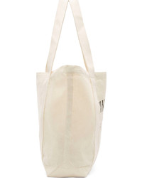 hellbeige bedruckte Shopper Tasche aus Segeltuch von Kitsune